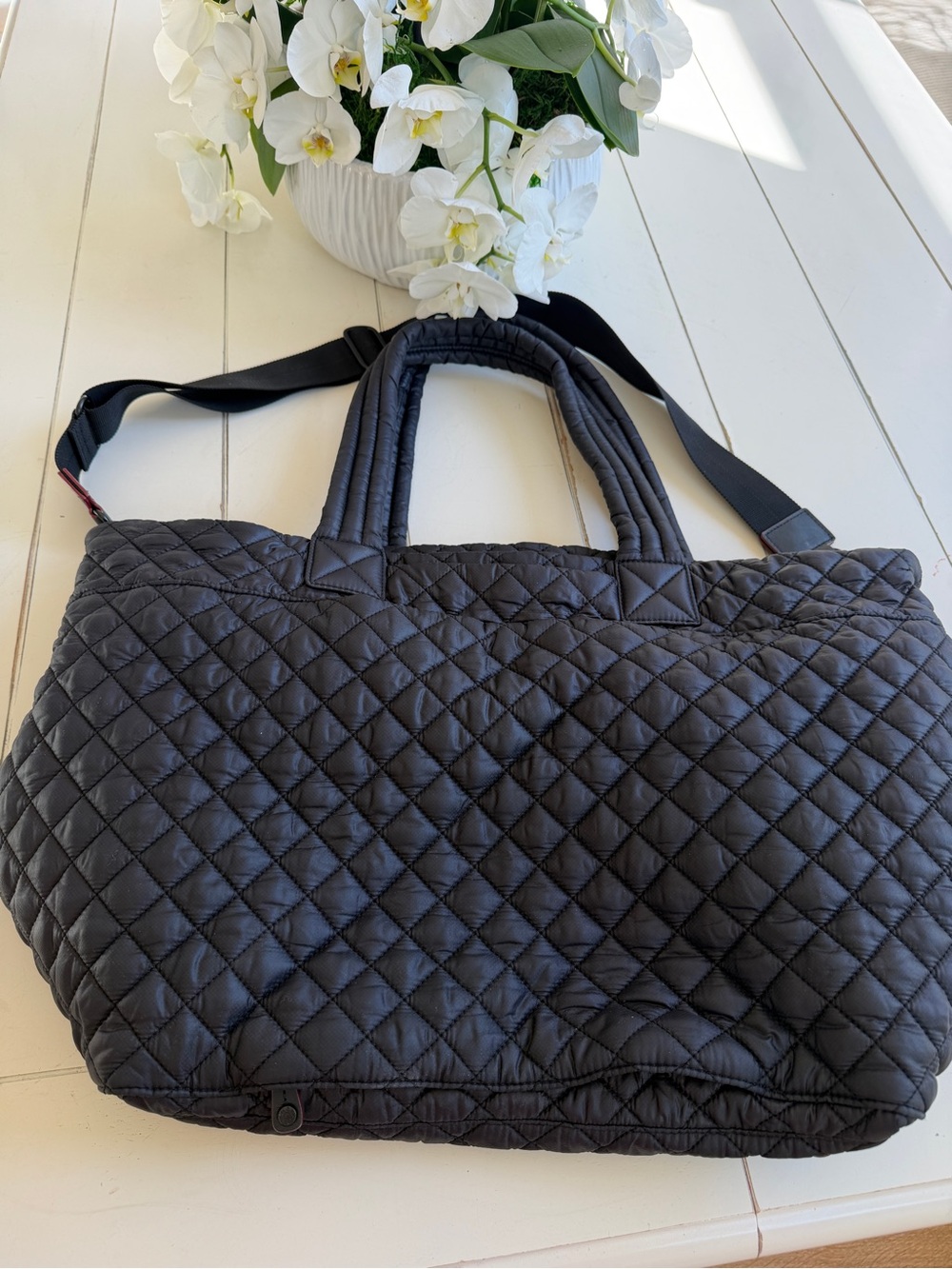 MZ Wallace Black Quilted Weekender Tote